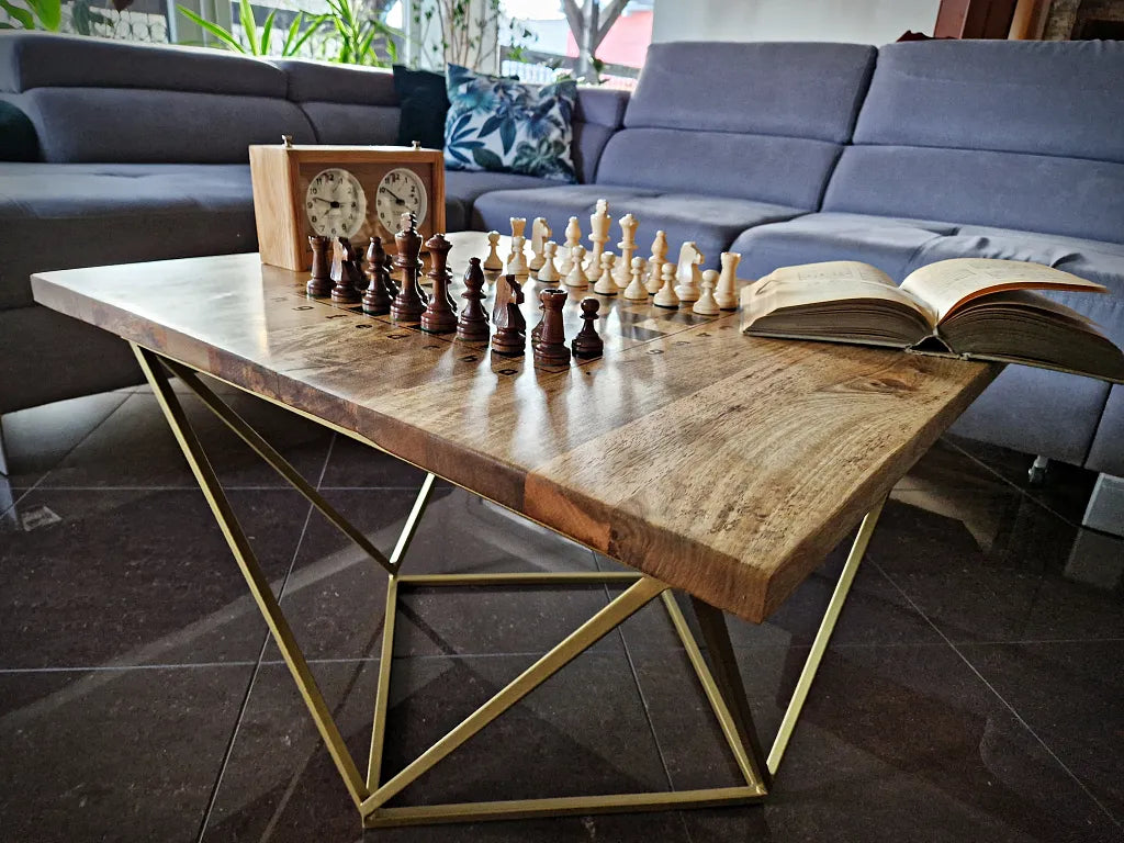Mango loft chess table with black epoxy resin