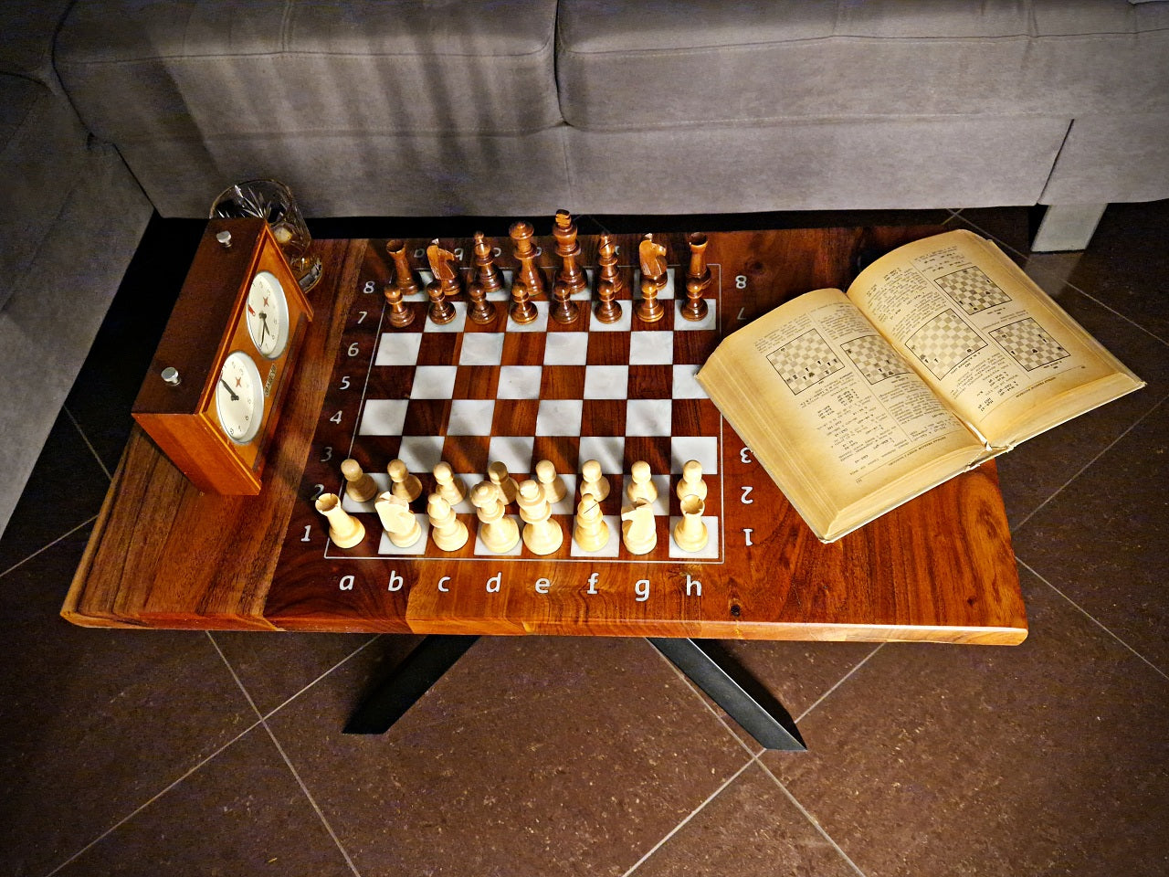 Chess Point Table Acacia Chess Top Table white epoxy resin - Chess Coffee Table - Loft ...