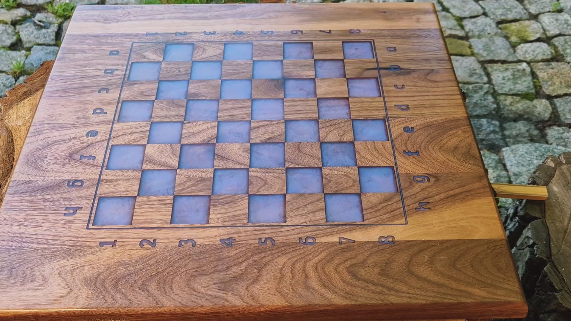 American Walnut Chessboard with blue epoxy square ChessboArt